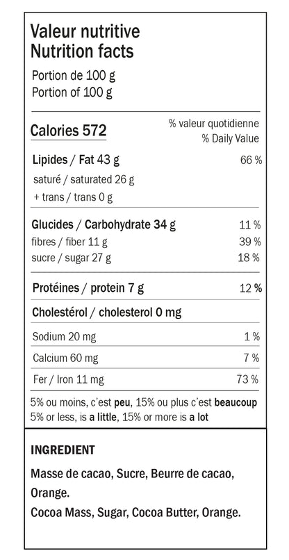 Chocolat Noir 70% à l'Orange