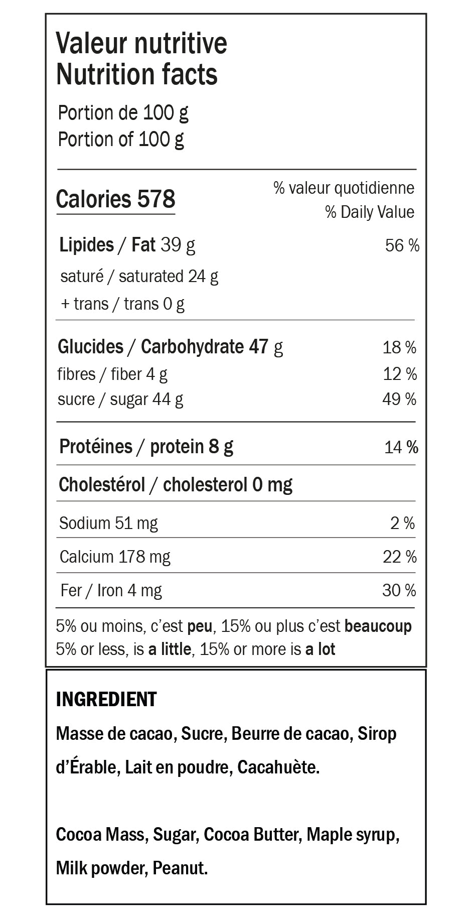 Chocolat au lait et aux Cacahuètes à l'Érable
